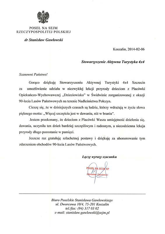 podziekowania gawlowski