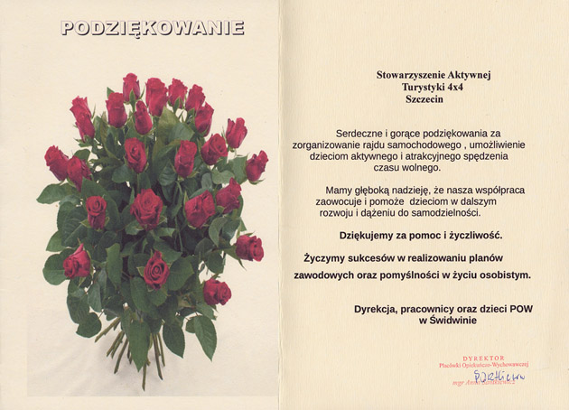 podziekowanie dzieciowisko Swidwin 2014 m